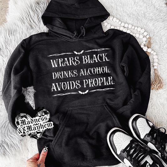 Wears Black alcohol hoodie (finished product)