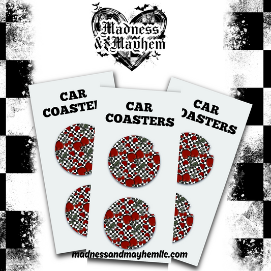 Checkered cherry Car Coaster (Finished Product)