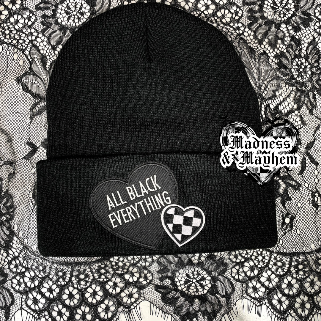 All black everything embroidery patch Beanie (Finished Product)