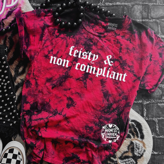 Red Feisty embroidered tie dye T-shirt