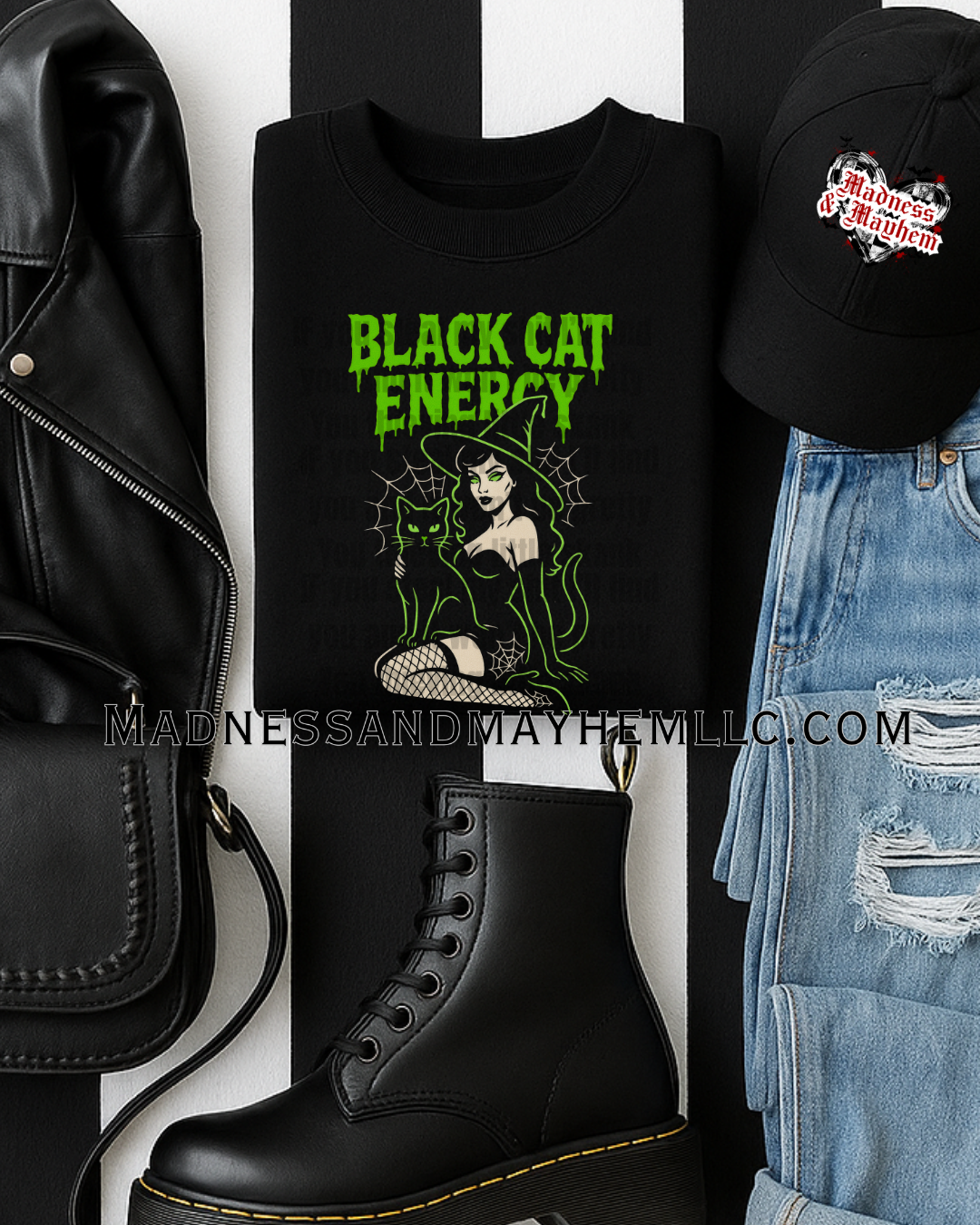 Black cat energy Halloween Shirt