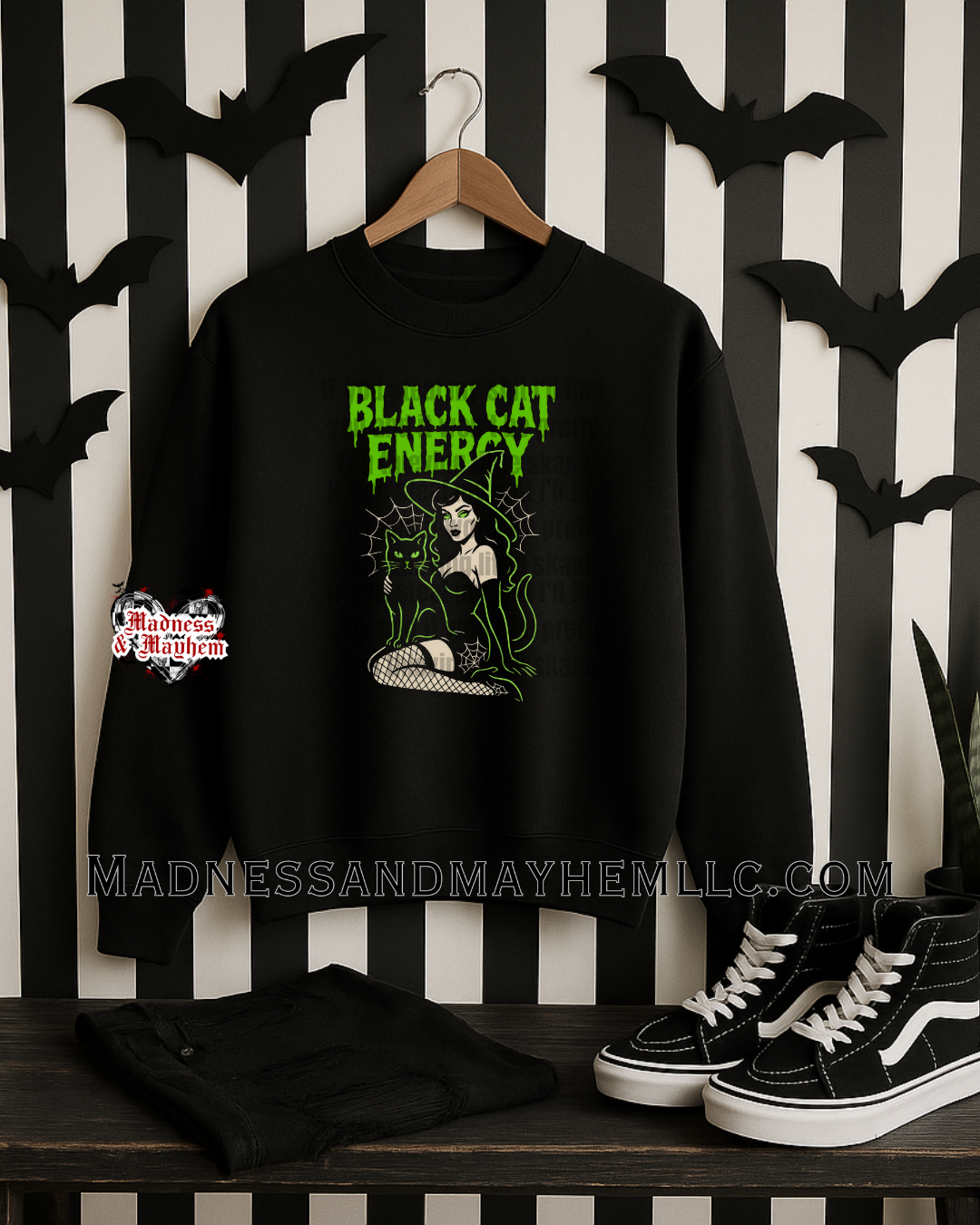 Black cat energy Halloween crew neck sweatshirt