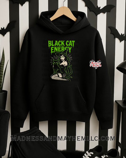 black cat energy Halloween hoodie