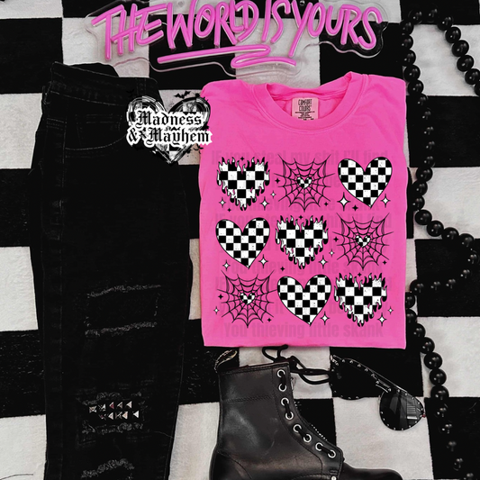 Neon Pink checkered heart grid Shirt (finished product)