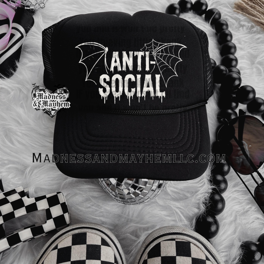 White anti social bat Trucker Hat