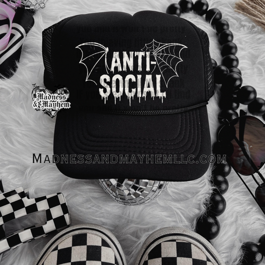 White anti social bat Trucker Hat