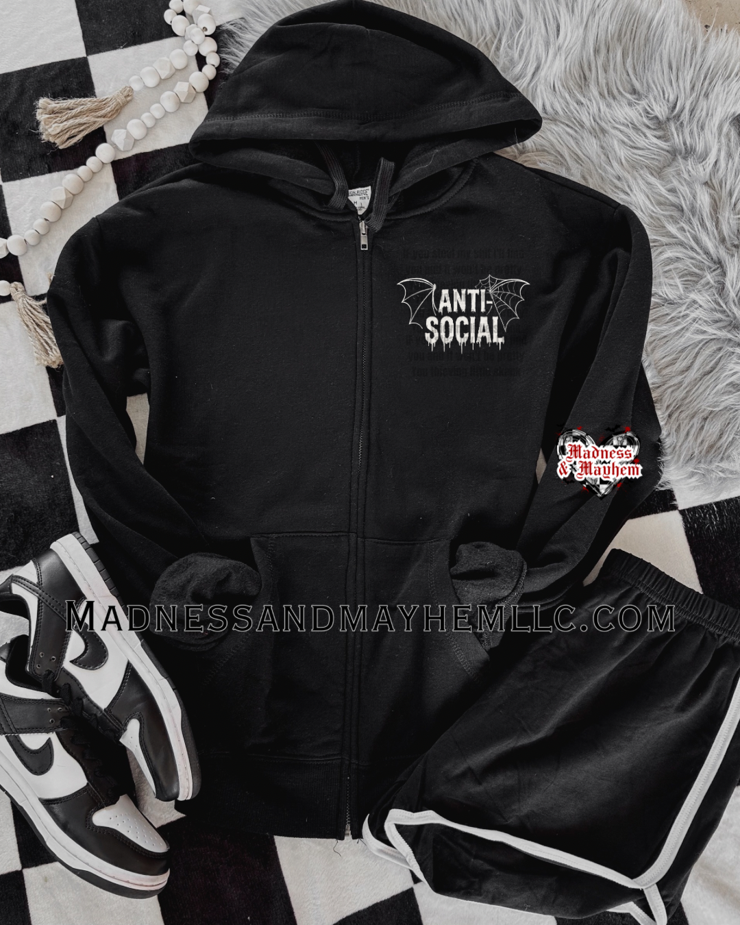 White anti social bat zip up hoodie