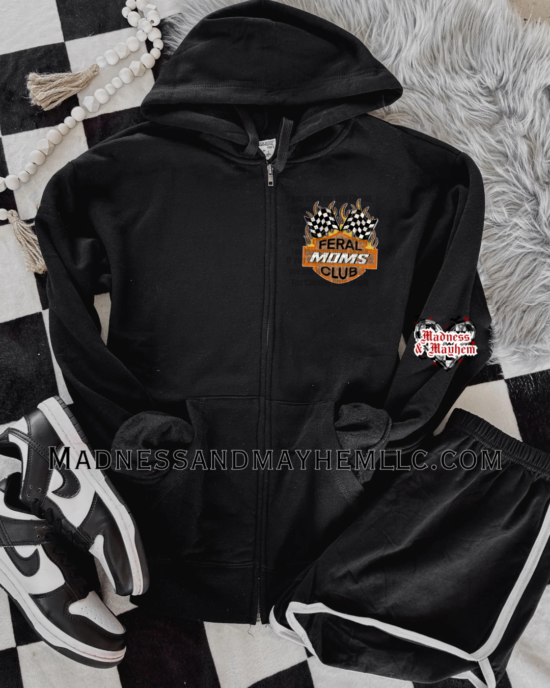 Feral moms club zip up hoodie