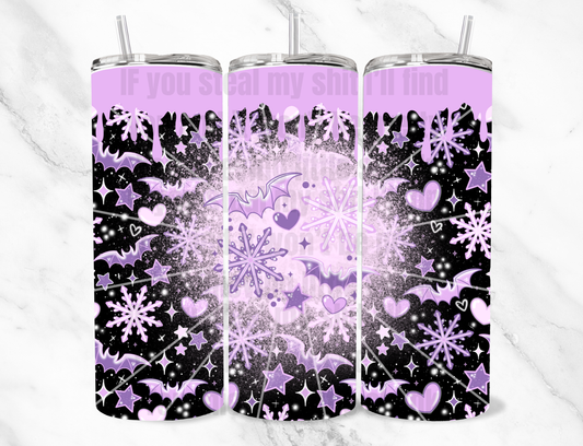 Purple snowflake bat 20z Tumbler Wrap (sublimation transfer)