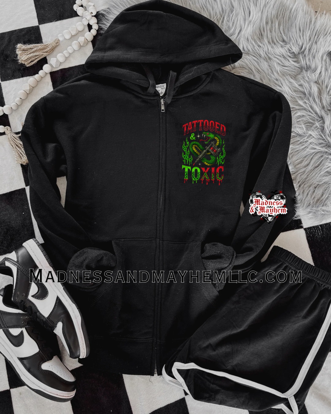 Tattooed & toxic zip up hoodie