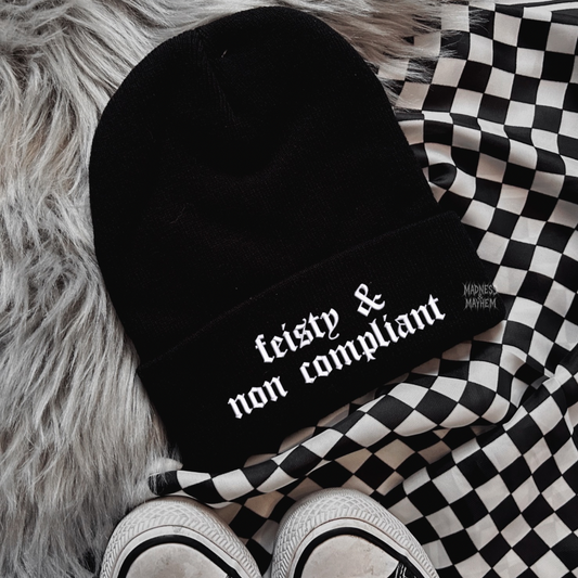 Feisty embroidered beanie