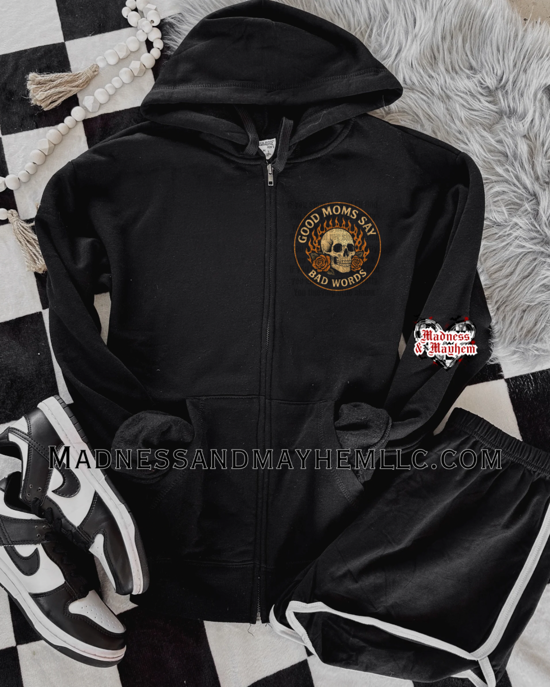 Good mom bad words zip up hoodie