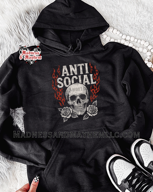 Anti social skull hoodie