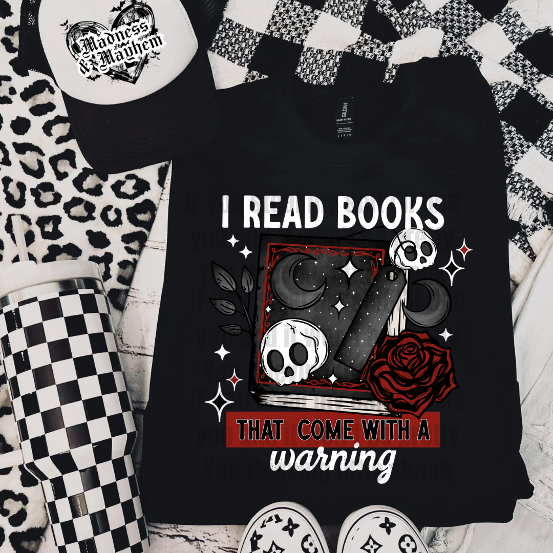 Books with trigger warnings Shirt (finished product)