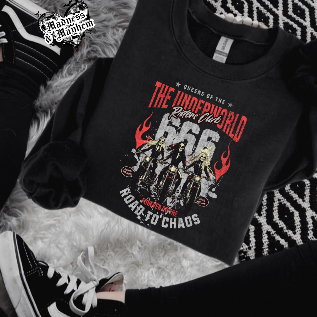 Queens of the underworld crew neck sweatshirt (finished product)