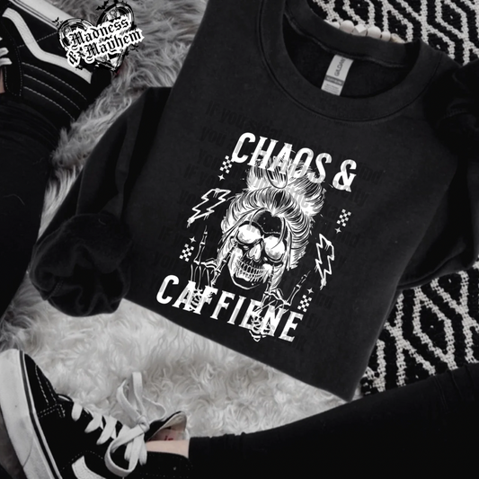 Chaos & caffeine crew neck sweatshirt (finished product)