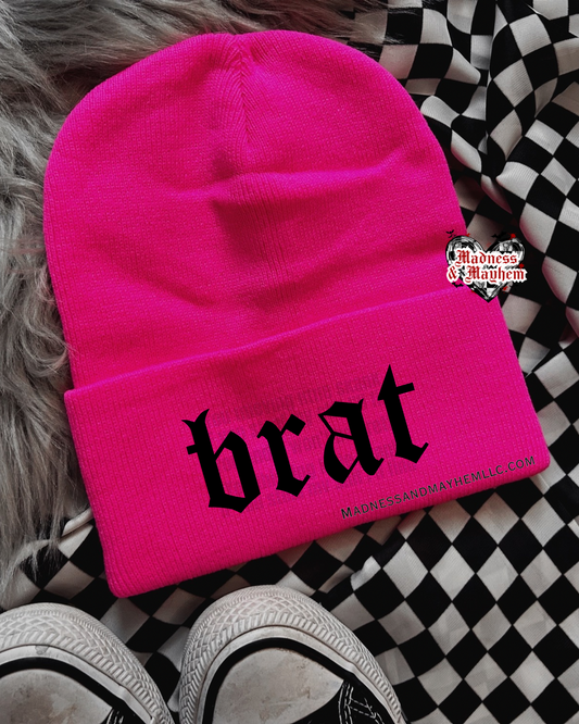 Pink brat embroidered beanie