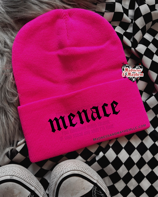 Pink menace embroidered beanie