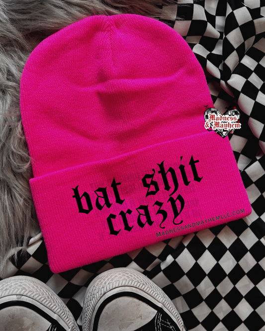 Pink bat shit crazy embroidered beanie
