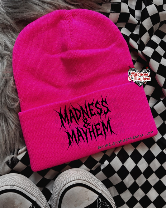 Pink Madness & Mayhem metal embroidered beanie