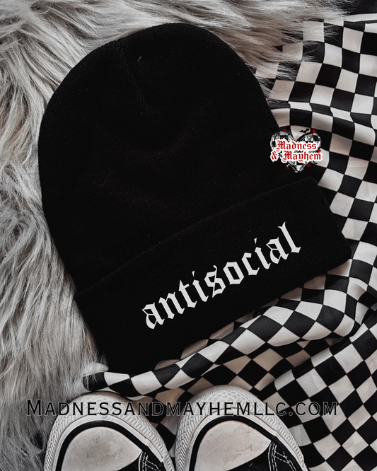 Antisocial embroidered beanie