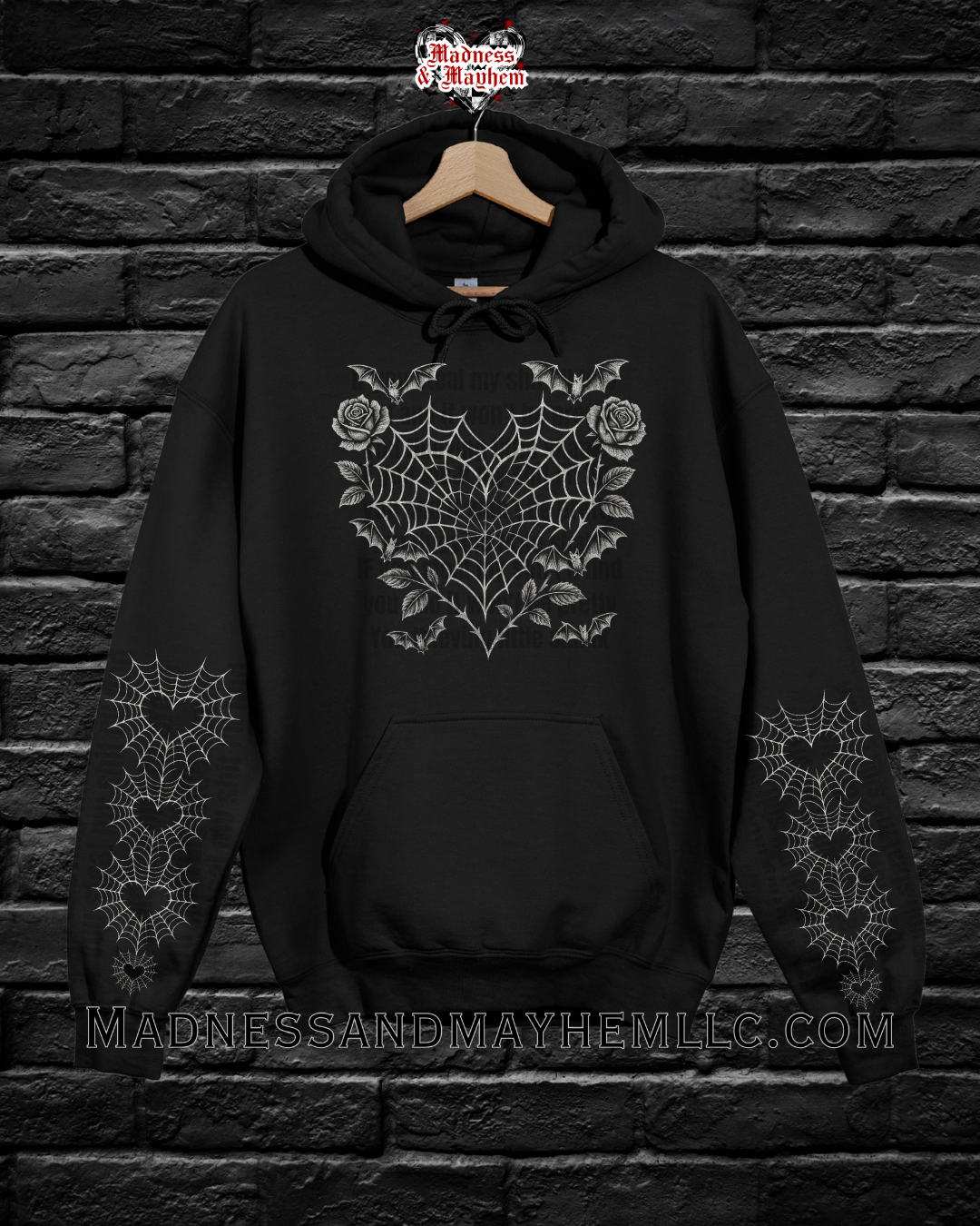 Bat web heart with sleeves hoodie