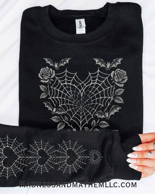 Bat web heart with sleeves crew neck sweatshirt