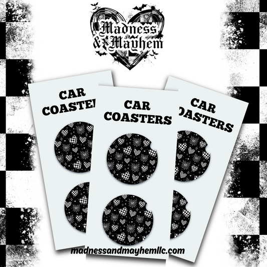 Black checkered hearts Car Coaster (Finished Product) by