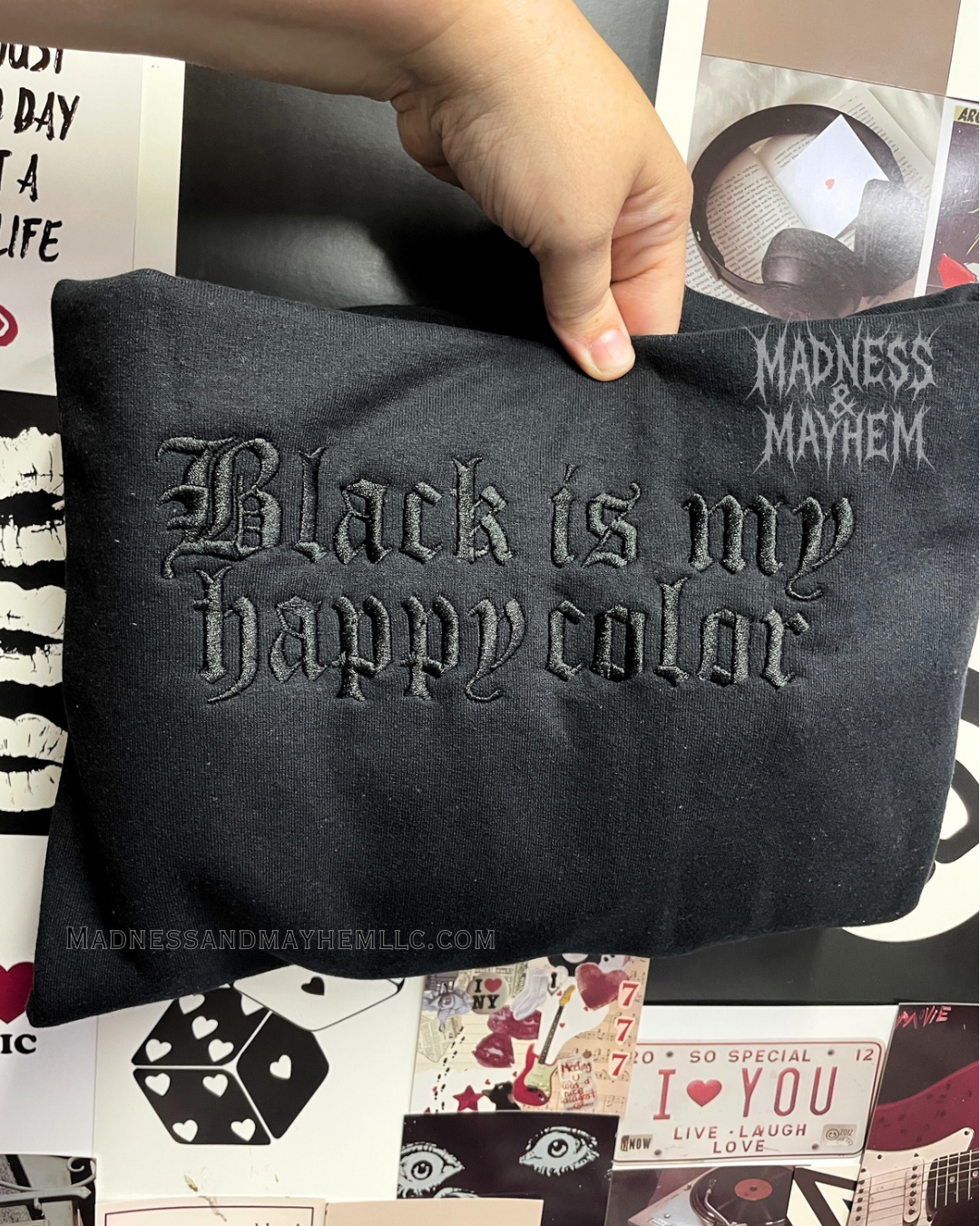 Black is my happy color embroidered sweatshirt or hoodie