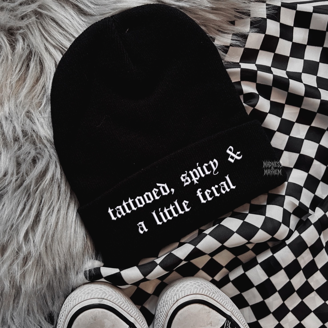 Tattooed spicy feral embroidered beanie