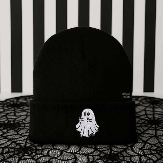 Middle finger ghost embroidered beanie