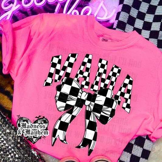 Neon Pink Checkered Mama Bow Shirt