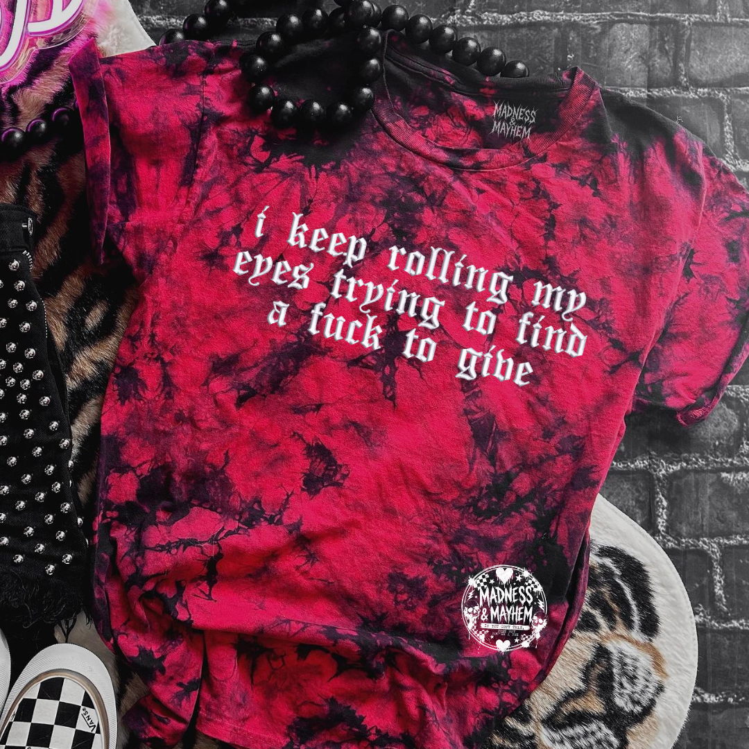 Red Rolling my eyes embroidered tie dye T-shirt