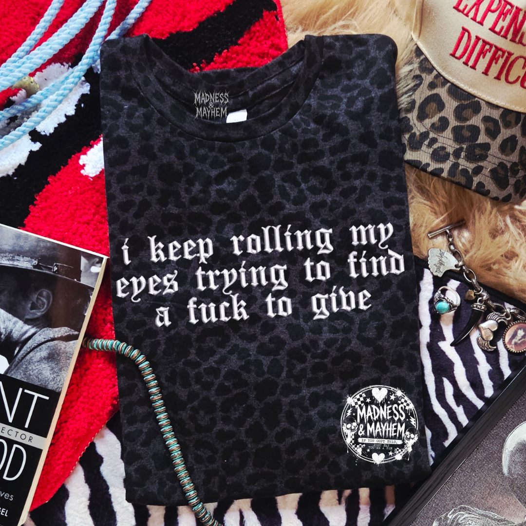 Rolling my eyes embroidered leopard print T-shirt