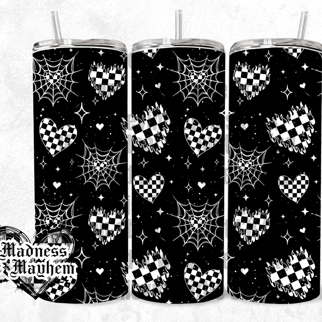 Black checkered hearts Finished Tumbler