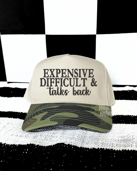 Camo expensive difficult talks back embroidered Hat