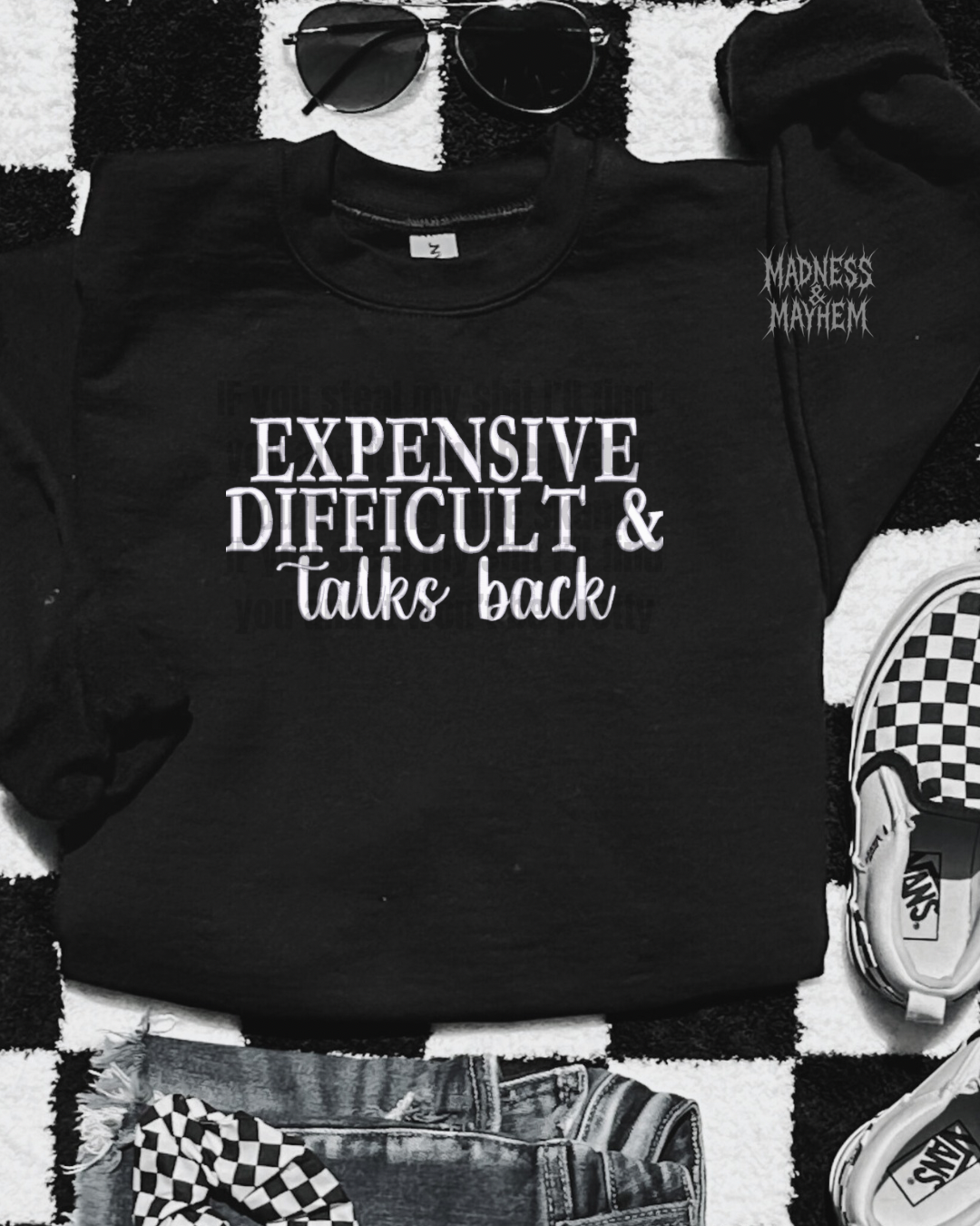 Expensive difficult & talks back embroidered sweatshirt
