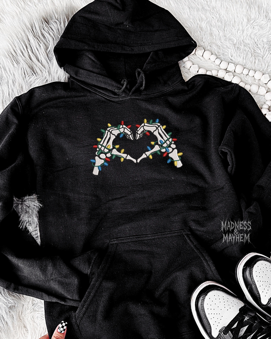 Christmas skeleton hands embroidered hoodie