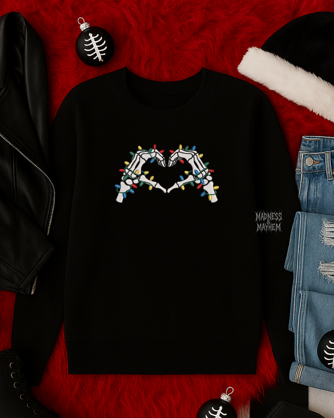 Christmas skeleton hands embroidered sweatshirt