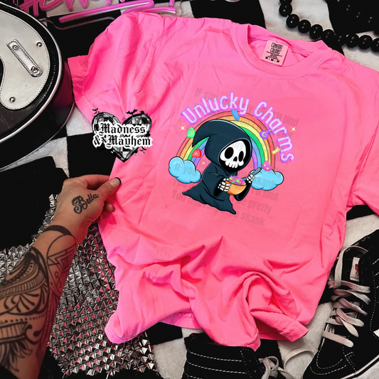 Neon Pink full color Unlucky Charms Shirt (finished product)