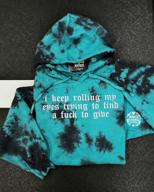 Teal rolling my eyes embroidered Hoodie