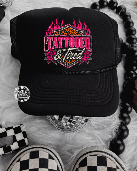 Black tattooed & tired Trucker Hat