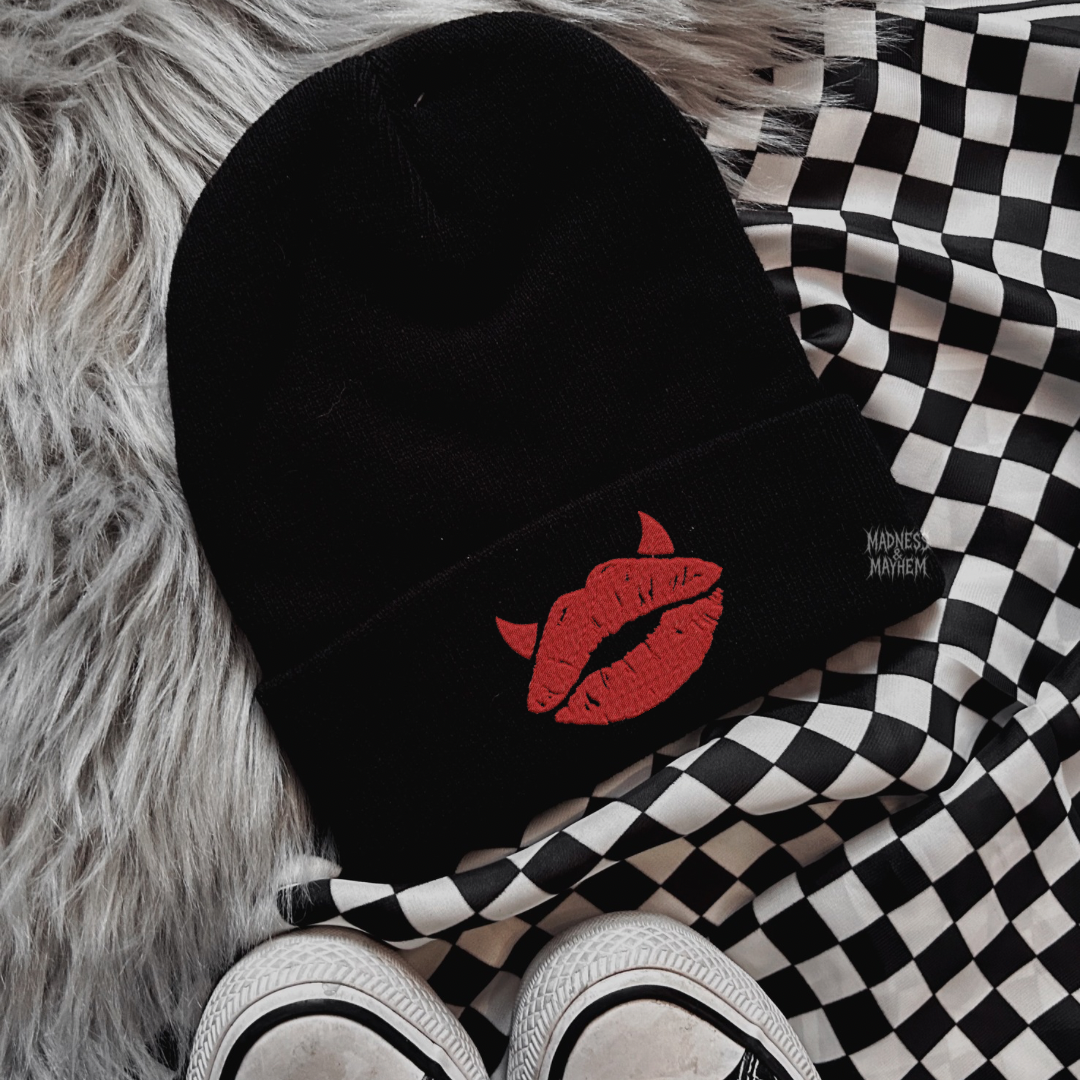 Devil lips embroidered beanie