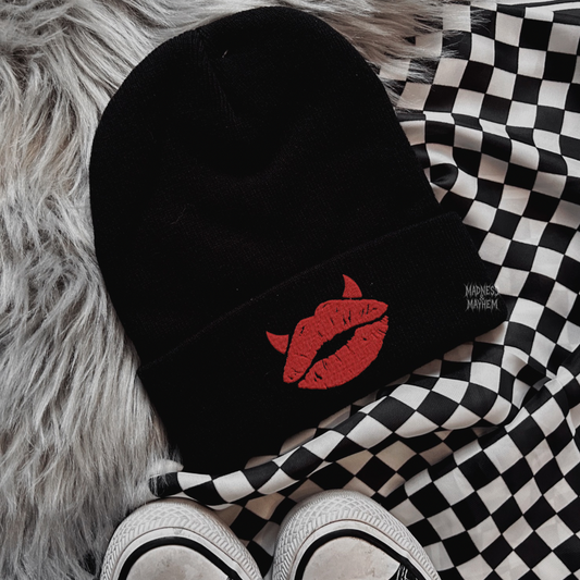 Devil lips embroidered beanie