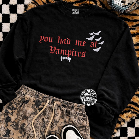Had me at vampires embroidered sweatshirt