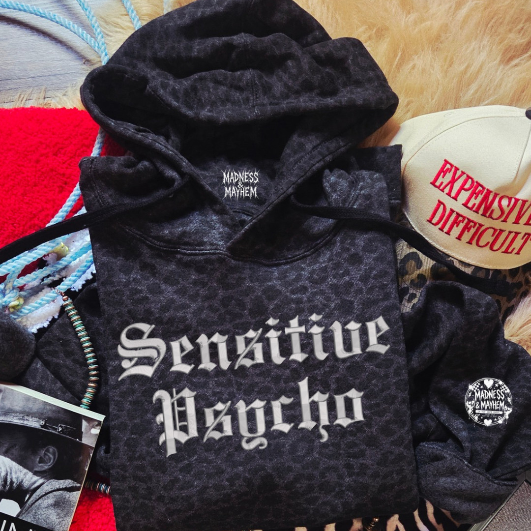 Sensitive psycho embroidered leopard Hoodie