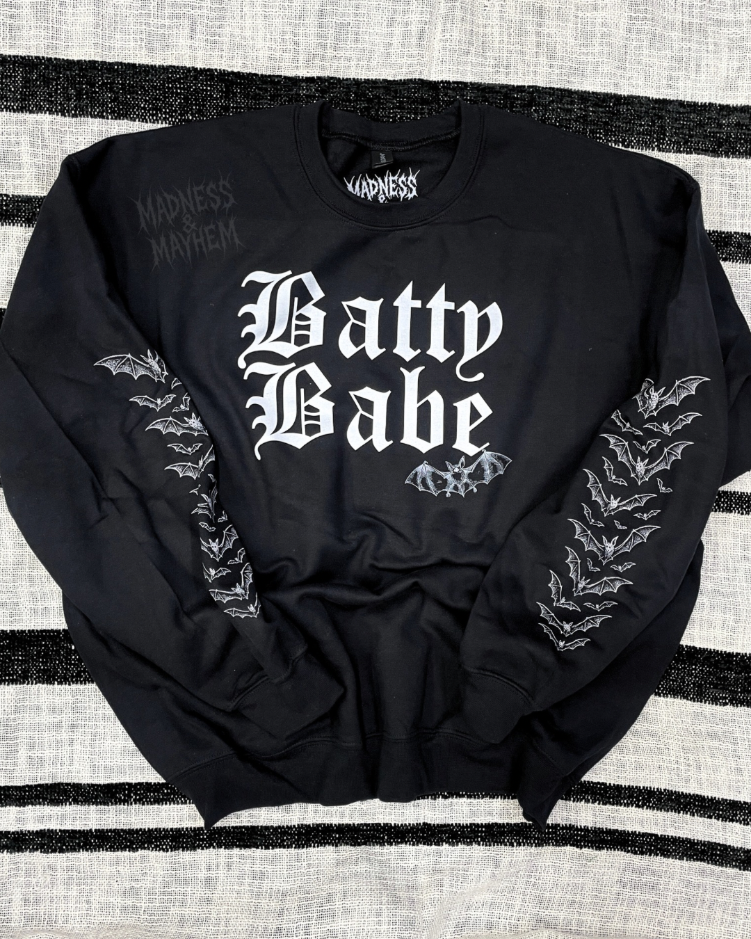 Batty babe with bat sleeves crew neck sweatshirt