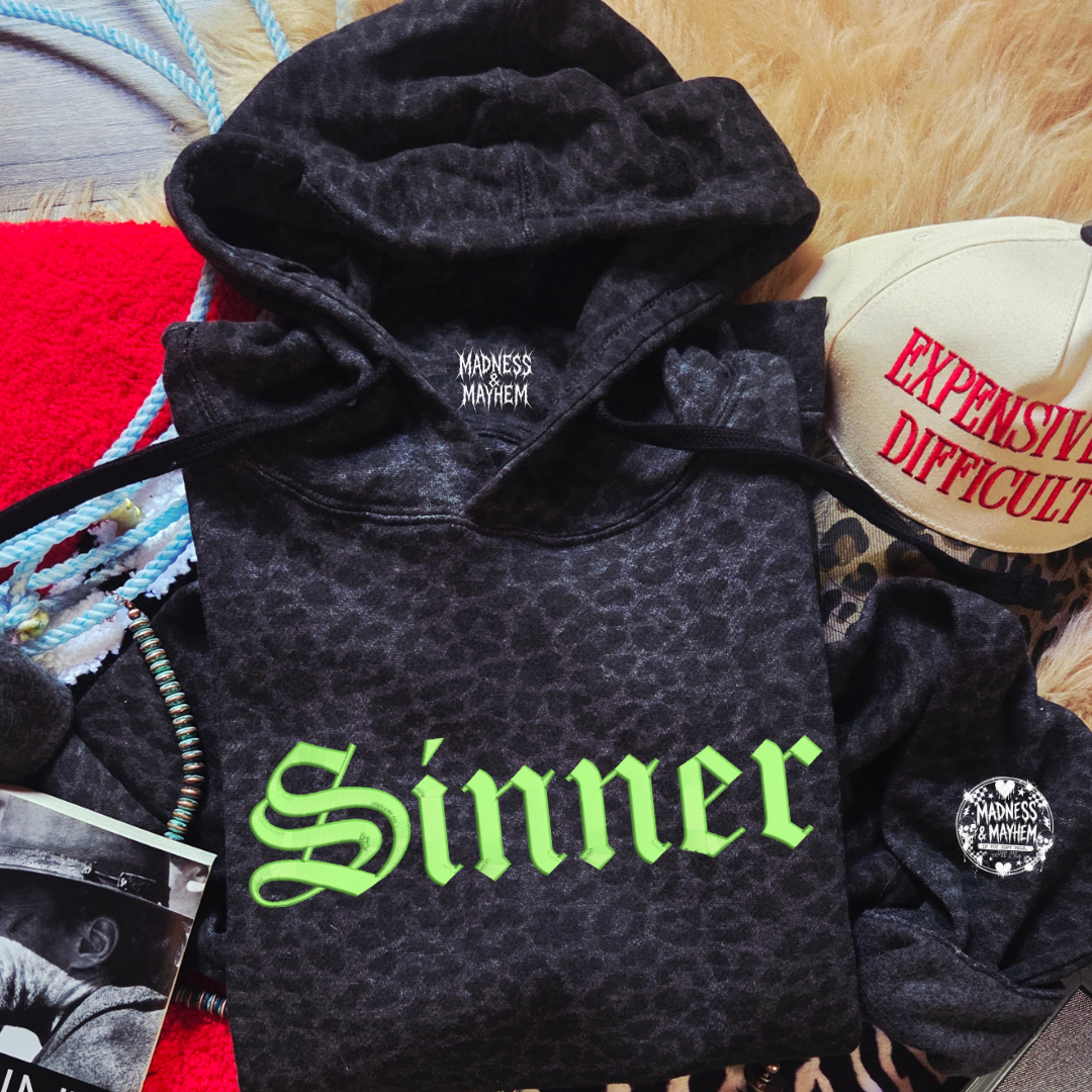 sinner embroidered leopard Hoodie