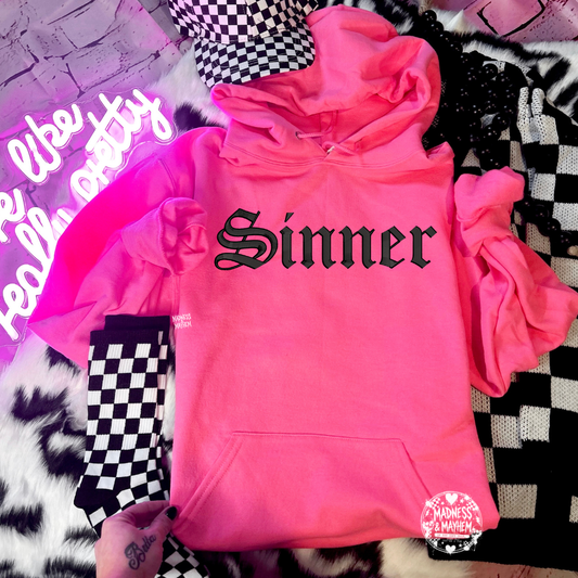 Neon pink sinner Embroidered Hoodie