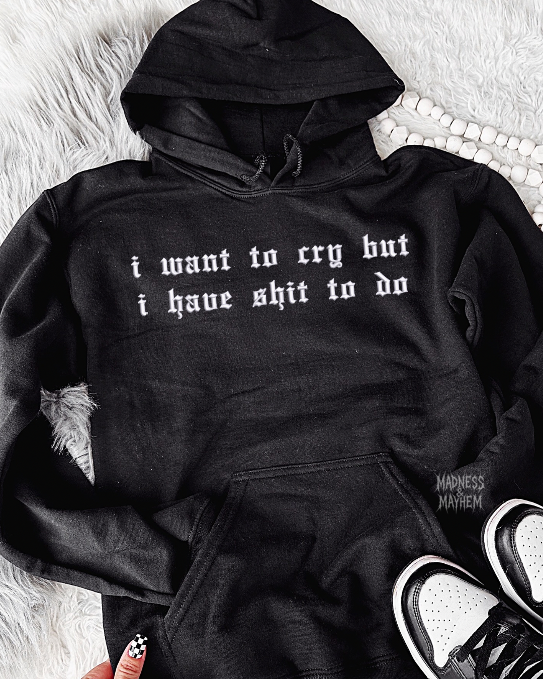 I want to cry Embroidered Hoodie
